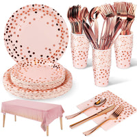 1 x RAW Customer Returns 141 pieces rose gold party tableware, paper plates children s birthday set, birthday party tableware, party accessories paper tableware set including tablecloth plates cups napkins -20 guests - RRP €27.6