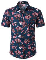 1 x RAW Customer Returns JOGAL Men s Hawaiian Shirt Short Sleeve Regular Fit Summer Leisure Navy Pink Flower XL - RRP €25.95