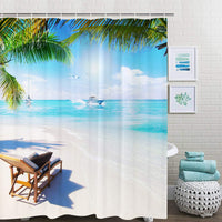 1 x RAW Customer Returns Yugarlibi Beach Sea Blue Green Shower Curtain, Anti-Mould Waterproof Fabric Textile Shower Curtains for Children, Sun Sky Clouds Washable Shower Curtain, 175 x 178 cm - RRP €14.11