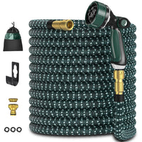 1 x RAW Customer Returns Flexible garden hose, extendable garden hose with 10 function shower, lightweight flexible hose with 3 4 and 1 2 inch solid brass connections and 3-layer latex core, 15 m green - RRP €34.07