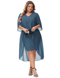 1 x RAW Customer Returns Hanna Nikole Plus Size Cape Chiffon Dress Slim Fit Prom Dress for Wedding Guests Grey Blue 54 Plus Sizes - RRP €56.99