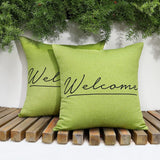 1 x RAW Customer Returns Lewondr Outdoor Cushion Cover, Pack of 2 Waterproof Cushion Covers with Welcome Print, UV Protection Decorative Cushion Cover Pillowcase with Coating for Sofa Chair Garden Lounge 45 x 45 cm - Green - RRP €13.31