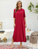 1 x RAW Customer Returns BESDEL Women s Nightgown Oversized Loose Fit Long Sleepwear Loungewear Wine Red XXL - RRP €24.0