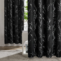 1 x RAW Customer Returns Deconovo Curtains Eyelet Curtains Blackout Curtains Children s Room Curtains for the Children s Room Noise Protection Curtain with Tree Branch Pattern, 260 x 140 cm Height x Width , Black, Set of 2 - RRP €26.56