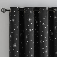 1 x RAW Customer Returns CUCRAF Opaque Black Curtains with Eyelets Silver Foil Star Design Thick Curtains Blackout Thermal Curtain for Bedroom, Children s Room, Set of 2 H 245 x W 140 cm, Black - RRP €44.87