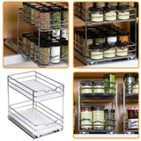 1 x RAW Customer Returns Spice rack organiser, pull-out kitchen cabinet, with cupboard shelf, storage rack, 2 levels, for kitchen, bottles, oil, ingredients, jars, cooking silver 28 x 23 x 26 cm  - RRP €45.37