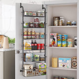 1 x RAW Customer Returns COVAODQ door shelf, shelf with baskets, hanging shelf refrigerator, stainless steel hanging spice rack, kitchen organizer storage 6-tier, black  - RRP €43.37