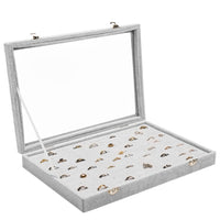 1 x RAW Customer Returns BELLE VOUS Gray Velvet Jewelry Organizer Tray - Ring Organizer with 100 Slots with Lid - Earrings Jewelry Box with Transparent Glass Lid for Rings and Cufflinks - RRP €24.99