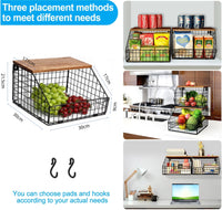 2 x RAW Customer Returns TIOYOTY Hanging fruit basket, kitchen organiser, fruit bowl, hanging basket, kitchen, wall fruit basket with wooden lid, fruit and vegetable basket for the counter- RRP €44.36