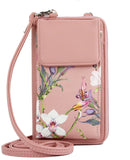 1 x RAW Customer Returns irisaa Small mobile phone shoulder bag, purse, women s wallet, RFID protection, crossbody mobile phone bag, passport with card slots and adjustable shoulder strap, women s bag pink flowers - RRP €19.97