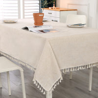 1 x RAW Customer Returns SUCHDECO Stain-Proof Rectangular Tablecloth 6-8 Places Biege in Cotton and Linen with Tassel Table Cover for Table with Tassel for Dining, Kitchen, Birthday Party, 140 x 220 cm - RRP €28.99