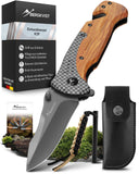 1 x RAW Customer Returns BERGKVIST K39 folding knife one-hand knife in the forest wood edition for outdoor survival - sharp 3-in-1 pocket knife with wooden handle, glass breaker belt cutter including fire steel bag - RRP €28.99