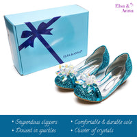 1 x RAW Customer Returns ELSA ANNA Princess Shoes for Girls - 3cm Heel Shoes - Glitter Elsa Costume Shoes for Parties and Birthdays - High Heels for Kids BLUE14  - RRP €26.99