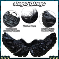 11 x RAW Customer Returns WIWJ 60CM Angel Wings with Halo Headband and Magic Wand, Black Angel Wings Party Costume, Feather Wings Angel Wings Costume for Halloween Carnival Cupid Cosplay Party Mardi Gras Costumes Decoration - RRP €171.82