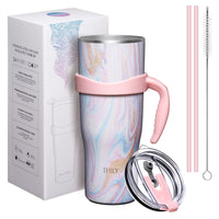 1 x RAW Customer Returns THILY Vacuum Insulated Stainless Steel Mug 1180ml Coffee Travel Mug with Handle and Lid, Sweatproof, Keeps Drinks Cold for 34 Hours or Hot for 12 Hours, Pink Ripple - RRP €26.1