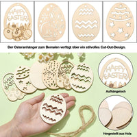 1 x Brand New GVPOELR Easter eggs wooden pendants, 20 pieces of Easter crafts wood, Easter pendant wooden decoration, with jute rope, wooden pendant Easter for painting, 5 shapes of cut-out models, for DIY crafts to paint - RRP €20.4