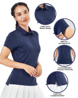 1 x Brand New ISEE Women s Polo Shirts Quick Drying Elastic Sports Golf Women s T-Shirt Tops Short Sleeve Navy L - RRP €22.8