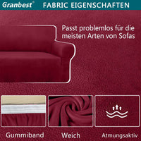 5 x Brand New Granbest 1 Piece Thickened Couch Cover Heavy Duty Velvet Plush Sofa Cover for Oversized Couch High Stretch Couch Cover for Dogs, Pets Anti-Slip Furniture Protector for Living Room 4 Seater, Wine Red  - RRP €247.0