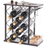 1 x RAW Customer Returns KINGRACK Wine Rack with Wooden Table Top Storage Box - 8 Bottles Wine Racks with Glass Holder for Home, Kitchen, Pantry, Black - RRP €33.5