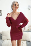 1 x Brand New ZIYYOOHY Women s Elegant Knitted Dress Pullover Dress Tunic Dress V-Neck Long Sleeve Mini Dress with Belt 251-WRS  - RRP €39.31