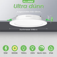 1 x RAW Customer Returns ALUSSO LED recessed lights ultra flat 10W 230V LED spots, 700lm warm white 3000K recessed spotlights installation depth 30mm, IP44 ceiling spotlights for bathroom living room kitchen, set of 6 - RRP €35.99