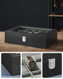 1 x RAW Customer Returns SONGMICS Watch Box with 12 Compartments, Watch Case, Glass Lid, Watch Case with Removable Watch Cushions, Premium Watch Box, PU Cover in Black, Velvet Lining in Green-Gray JWB12BK - RRP €25.99