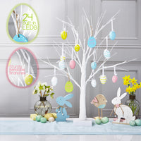 1 x RAW Customer Returns Celebright Easter Tree with Lights - 60cm 2ft White Tabletop Easter Twig Tree - 24 Warm White LED Lights, Battery Operated Timer Function - Decorations Included - RRP €29.99