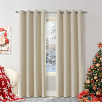 1 x RAW Customer Returns CUCRAF Set of 2 Thermal Insulated Super Soft Curtains Window Treatment Blackout Curtains for Bedroom Living Room Kids Room - H225 x W140cm Beige Eyelet Curtains - RRP €32.26