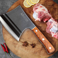 1 x RAW Customer Returns LA TIM S cleaver, 0.9KG heavy cleaver with hand-forged carbon steel, butcher knife for chopping bones, solid wood handle - RRP €37.3