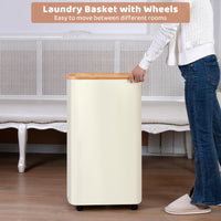 1 x RAW Customer Returns iEGrow 110L Laundry Basket with Lid, Large Laundry Collector with Wheels and Bamboo Handle, Laundry Baskets with Removable and Washable Inner Bag for Laundry Trees Bedroom Bathroom Beige  - RRP €33.26