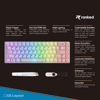 1 x RAW Customer Returns Ranked Master M65 HE 65 Rapid Trigger Technology Magnetic Mechanical Gaming Keyboard 68 Keys RGB LED for PC Mac Gamers US Layout POM Dye Sub, Clear Switch  - RRP €166.62