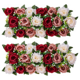 3 x Brand New BLOSMON Roses Artificial Flowers Wedding Decoration Artificial Flowers 2 Pcs Burgundy Cream White Rose Table Decoration Wedding Artificial Flower Decoration Silk Flowers Bouquet Arrangement For Home Baby Shower Decoration - RRP €103.53