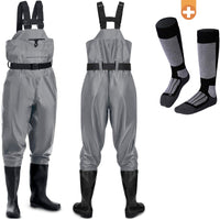 1 x RAW Customer Returns smartpeas Waterproof and Breathable Waders with Boots and Neoprene Knee Pads Fishing Pants Fishing Pants Pond Pants for Men 1 Pair of Thermal Socks - RRP €52.43