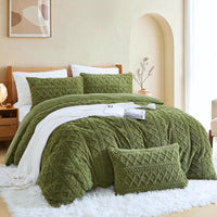 1 x RAW Customer Returns Menkala Winter Bed Linen 155x220 Green Warm Fleece Cashmere Touch Plush Duvet Cover Fluffy Rabbit Fur Fleece Microfiber Green Winter Bed Linen with Zipper and 1 Pillowcase 80x80 - RRP €45.37