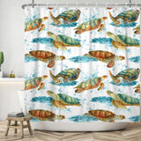 1 x Brand New SDOTPMT 180x180cm Sea Turtle Shower Curtain Starfish Seaweed Ocean Nautical Bath Curtain Underwater World Marine Animal Bathtub Curtain for Kids Bathroom Polyester Waterproof with Hooks - RRP €20.29