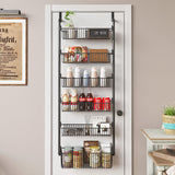 1 x RAW Customer Returns COVAODQ door shelf, shelf with baskets, hanging shelf refrigerator, stainless steel hanging spice rack, kitchen organizer storage 6-tier, black  - RRP €43.37