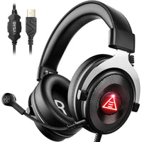 1 x RAW Customer Returns EKSA Gaming Headset with Microphone, 7.1 Surround Sound Gaming Headphones with Noise Cancelling Mic 50mm Drivers LED Lights USB Audio Jack Headset, Over Ear Headphones for PS4, PC, Laptop - RRP €34.28