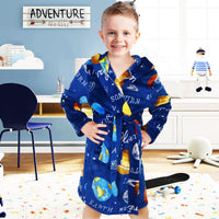 1 x RAW Customer Returns FILOWA Bathrobe Child Shower Bathrobe with Hood Soft Fleece Home Pajamas Warm Flannel Sleepwear for Children 3-4 Years, Planet Blue - RRP €19.58