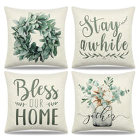 1 x RAW Customer Returns Dremisland Set of 4 Spring Cushion Covers 40 x 40 cm Eucalyptus Wreath Vase Decorative Cushion Covers Linen Green Plant Cushion Cover Sofa Decorative Cushion Sofa Cushion Cafe Garden Outdoor Home Decoration - RRP €17.53