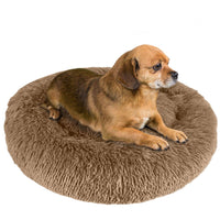 4 x Brand New Granbest Luxury Plush Dog Bed Cat Bed Round Dog Cushion Super Soft Doughnut Shape Pet Bed for Small Medium Dogs Faux Fur Pet Bed Machine Washable 50cm, Khaki  - RRP €81.6