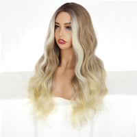 1 x RAW Customer Returns PORSMEER Women s Ombre Brown to Blonde Wig with Dark Roots Synthetic Hair Natural Wig Long without Bangs Wavy Curly Brown Wig for Women 26 Inches Party or Daily - RRP €21.17