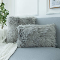 1 x RAW Customer Returns LIGICKY Faux Fur Cushion Cover Plain Plush Soft Artificial Fur Throw Pillow Case Decorative Rectangle Cushion Decorative Cushion for Sofa Bedroom Car 30 x 50 cm Grey - RRP €14.11