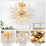 1 x RAW Customer Returns Rayofly Modern Crystal Ceiling Light, Fireworks Crystal Chandelier, 8-Light Golden Ceiling Lights, Dimmable Pendant Light, Crystal Lamp for Living Room, Bedroom, Dining Room, Kitchen, Hallway - RRP €69.99