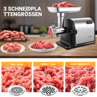 1 x RAW Customer Returns Meat grinder AOBOSI 3-in-1 electric meat grinder with 3 stainless steel grinding plates, 1 kubbe 3 sausage filling tubes, 3000w Max Size 10 for meat, meat sausage. Stainless steel meat grinder with blades. - RRP €195.73