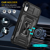 1 x RAW Customer Returns BXKM iPhone XR Case with 1 Tempered Glass, Shockproof Military Grade Protection Camera Protection Case with Ring Holder Metal Rotating Cover for iPhone XR 6.1 inch Black  - RRP €21.6