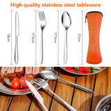 1 x RAW Customer Returns Stainless steel camping cutlery, 10 piece camping tableware set, 1-2 person outdoor travel cutlery with plate, bowl, cup, fork, spoon and cutlery bag, for camping picnic hiking orange  - RRP €25.99