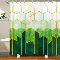 1 x RAW Customer Returns Geometric Shower Curtain 180x200 WxL Green Teal Marble Bathroom Curtain, Lattice Diamond Bath Curtain for Girls Women, Golden Metal Strip Curtain for Honeycomb Hex Curtain - RRP €16.16