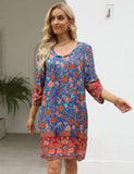 1 x RAW Customer Returns Beyove Women s Bohemian Tunic Dress Beach Dress Tunic Dresses Vintage Beach Tunic 3 4 Sleeve Crew Neck Dress Floral Pattern Short Summer Dresses Tops Floral Dress M - RRP €30.24