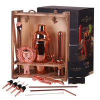 1 x RAW Customer Returns RERXN 18 Piece Cocktail Shaker Set, Bar Tool Set with Rustic Wooden Stand Perfect Home Bartending Kit for Awesome Drinking Experience Rose Gold  - RRP €38.3