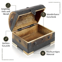 1 x RAW Customer Returns Ideal box for Christmas gifts, treasure chest with lock, 24 x 16 x 16 cm, suitcase chest, wooden chest, treasure chest, vintage look, pirate wood, solid brown, farmer s cash register, wooden pirate chest, money chest - RRP €32.26